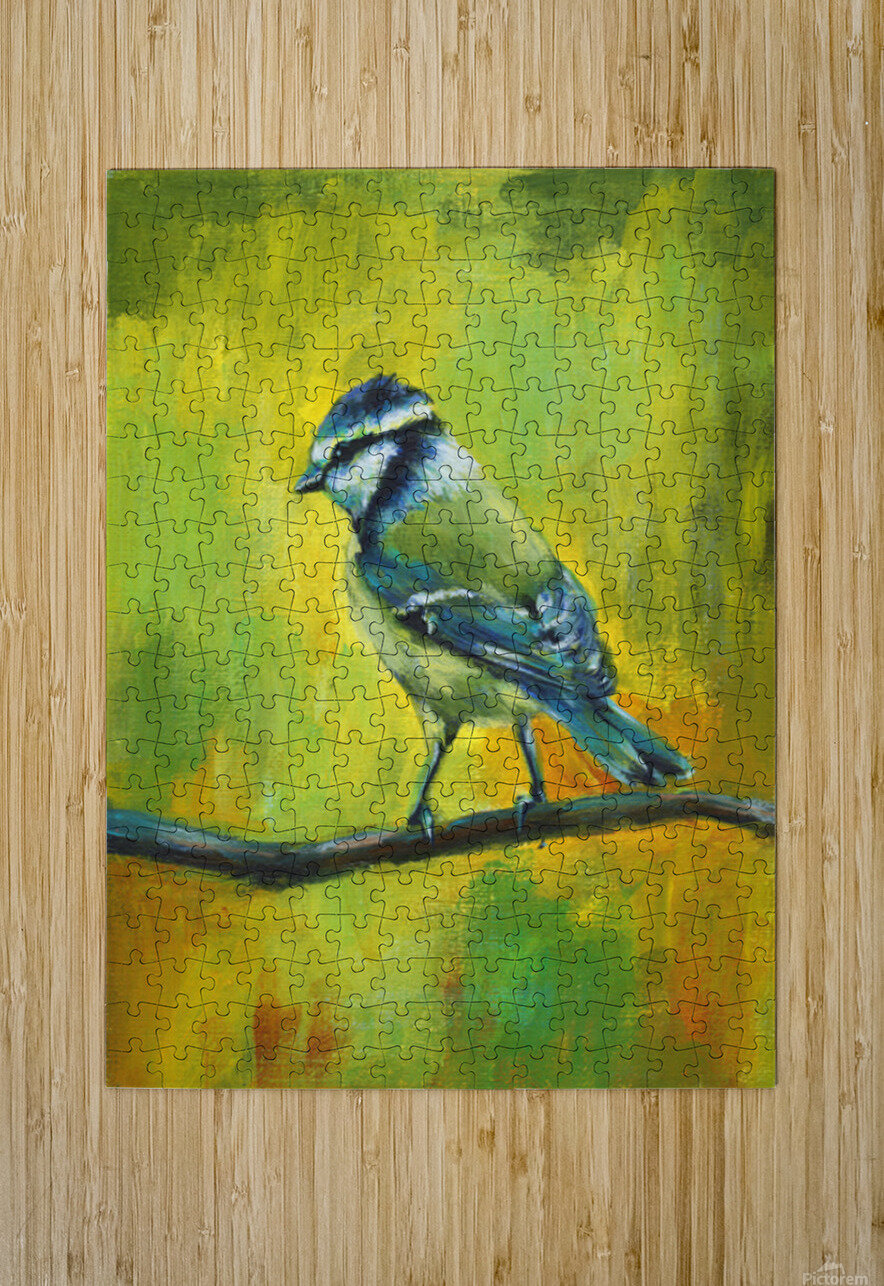 Blue tit bird portrait acrylic painting  Karen Kaspar Puzzle printing