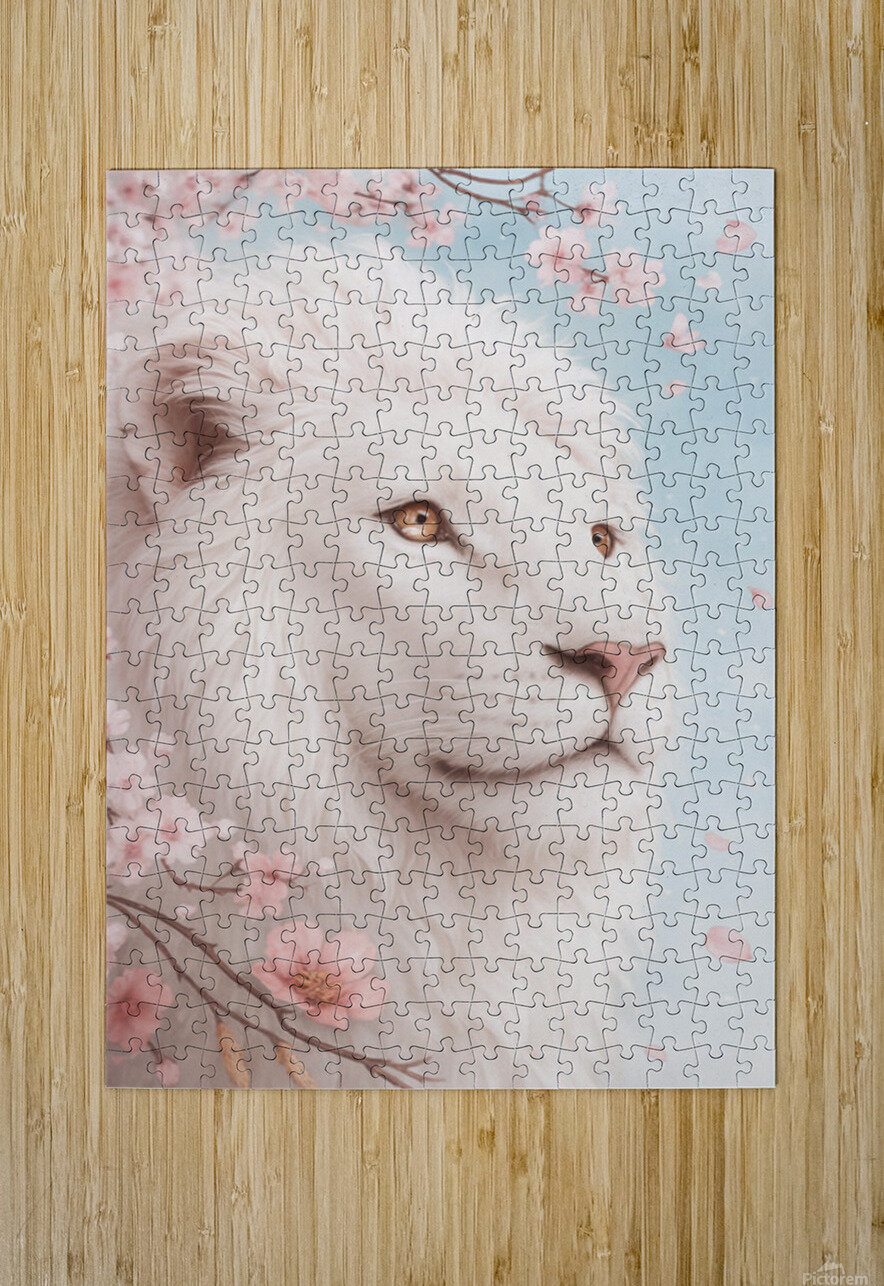 Majestic White Lion in Cherry Blossom Dream 1 Synth Art Emporium Puzzle printing