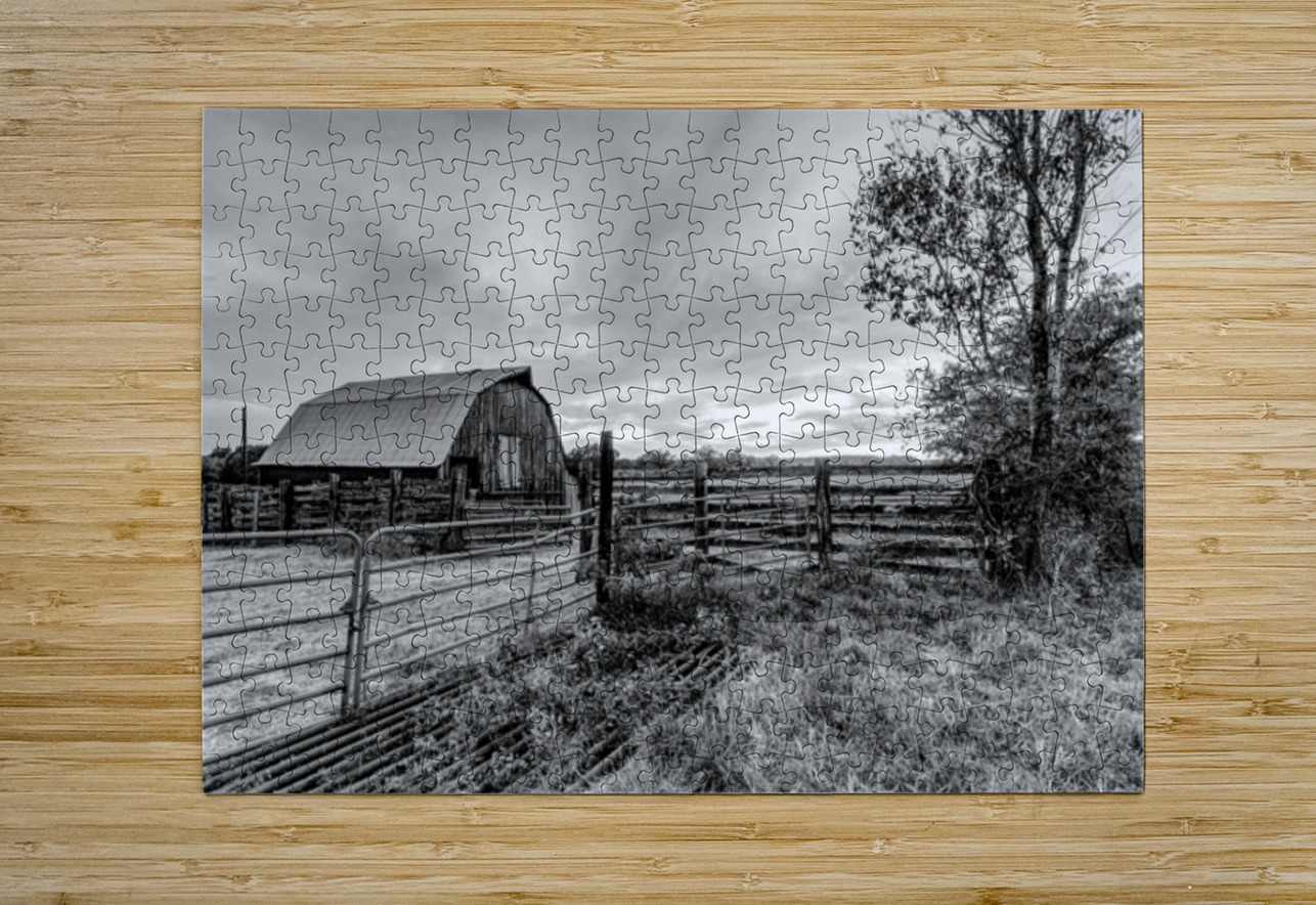 Ozarks Barn October Sunset Grayscale Jennifer White Puzzle printing