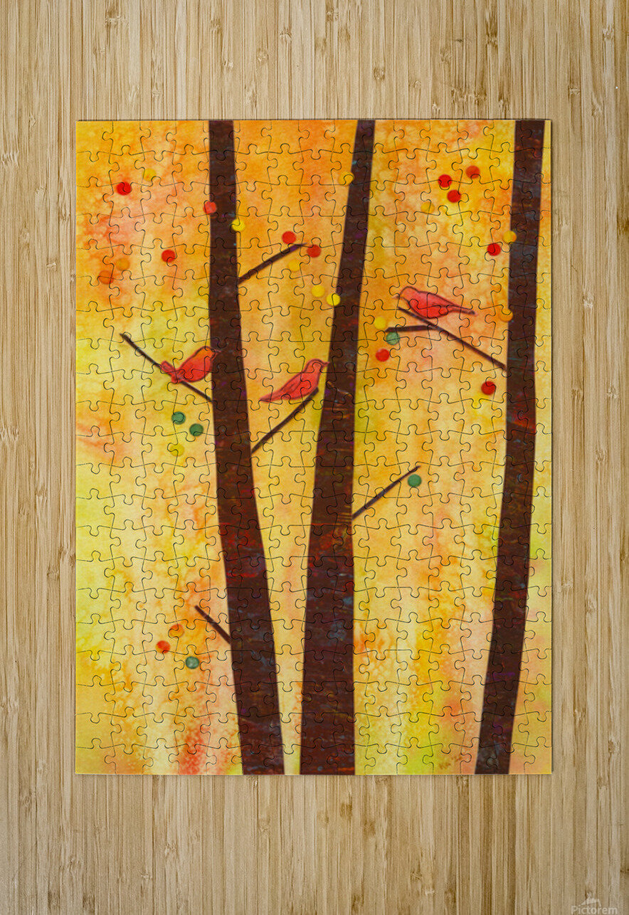 Birds in an autumn forest paper collage Karen Kaspar Impression de puzzle