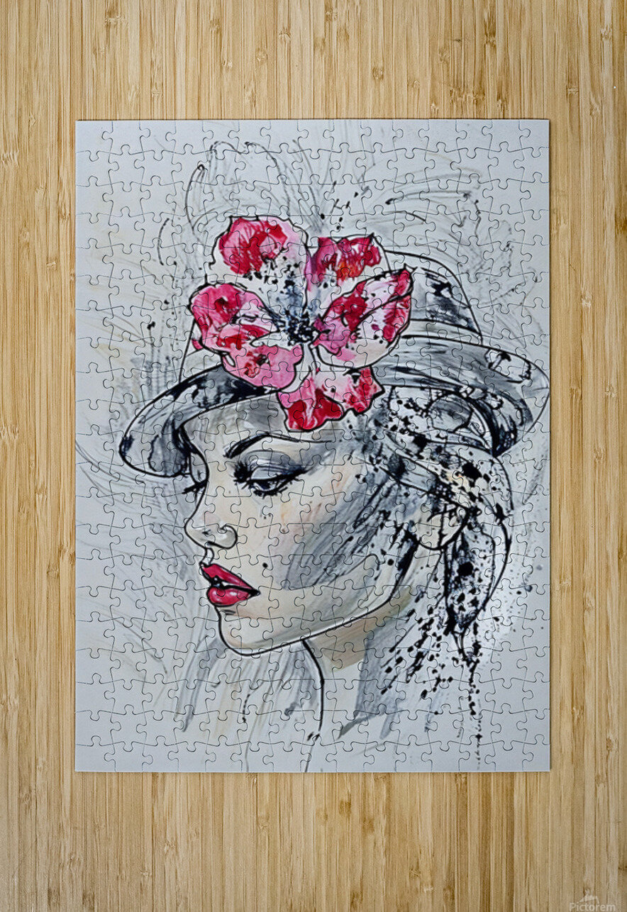 ArtXcl 334 portrait woman red lips flower pencil Forgotten Art Puzzle printing