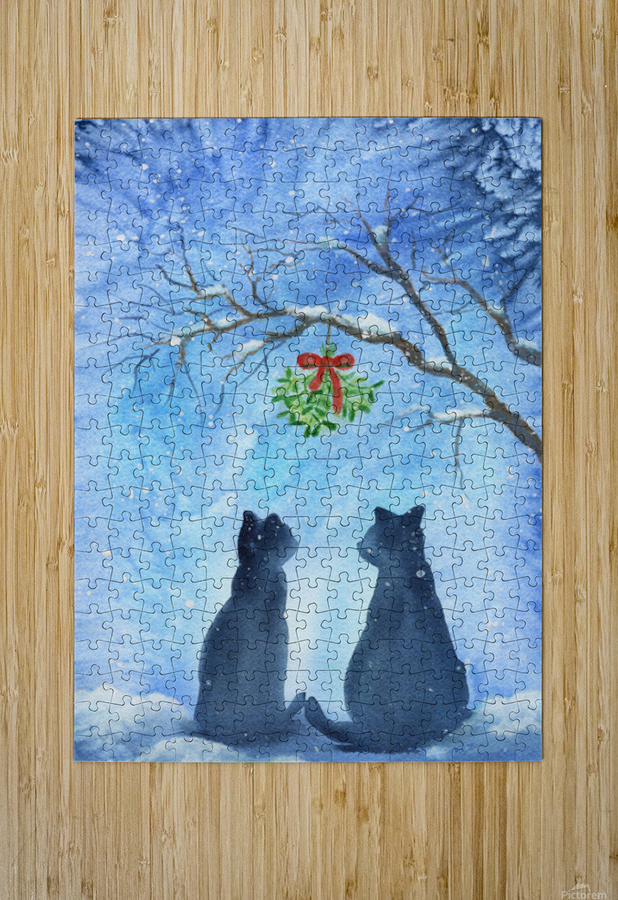 Two cats meet under the mistletoe Karen Kaspar Puzzle printing