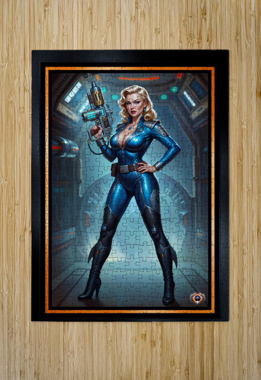 The Blue Sentinel Eqyra Dovani Wielding The Vyrax-7 Mesmerizing AI Concept Art by Xzendor7 xzendor7 Puzzle printing