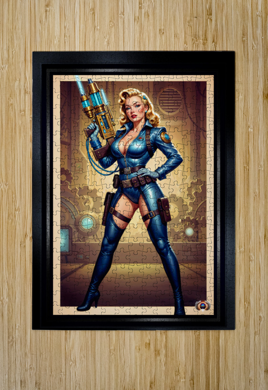 Vintage Sci-Fi Hylaria Velstrada Retro-Fusion Pinup Portrait Striking AI Concept Art by Xzendor7 xzendor7 Puzzle printing