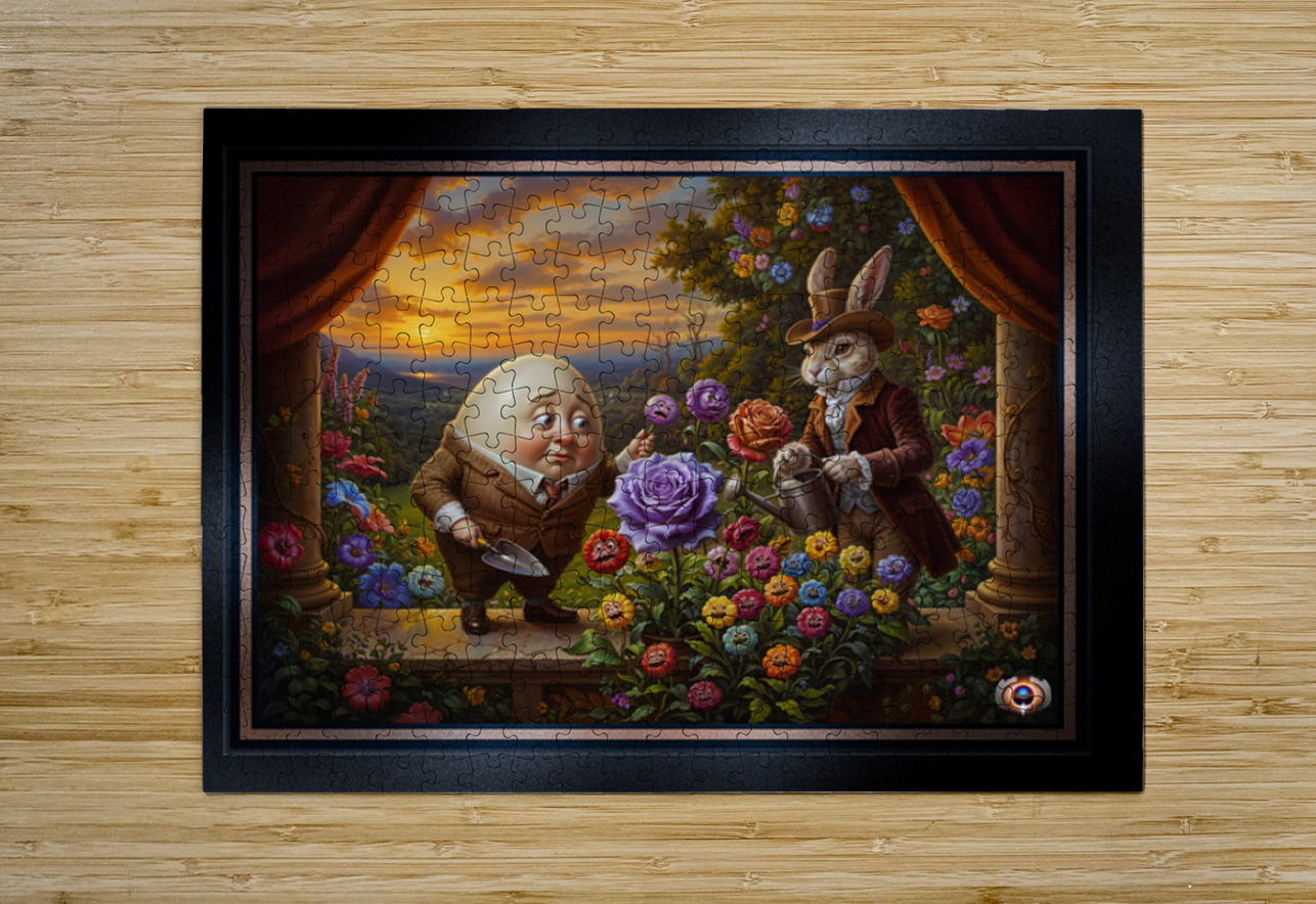 Humpty Dumpty And Peter Rabbit In A Whimsical Garden Enchanting AI Concept Art by Xzendor7 xzendor7 Puzzle printing