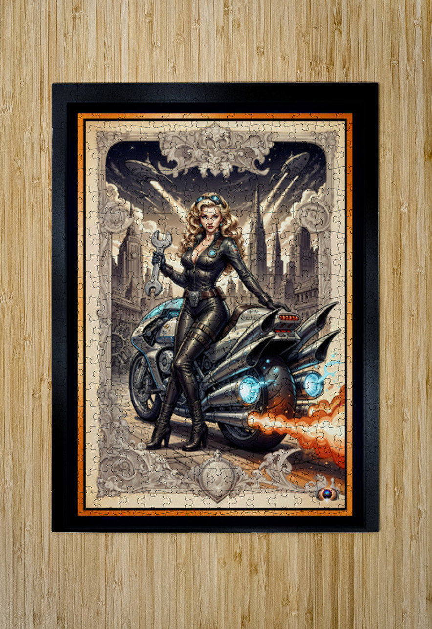 Tsylara Mimor And Her Jithera Cycle Amidst The Sprawling Rovathia Cityscape Gorgeous AI Concept Art by Xzendor7 xzendor7 Puzzle printing