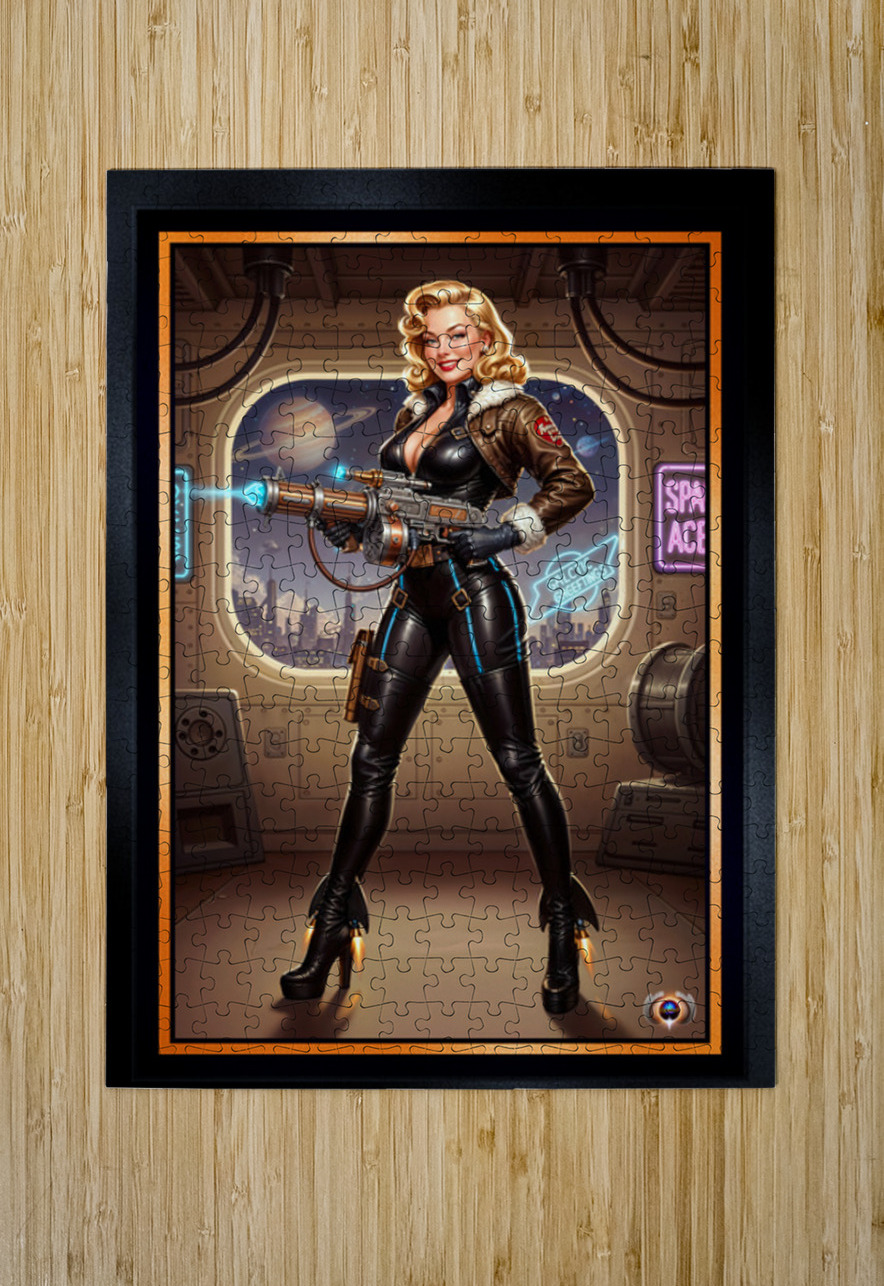Retro-Futuristic Femme Fatale Pin-Up Pilot Lysandra Valtor Gorgeous AI Concept Art by Xzendor7 xzendor7 Puzzle printing