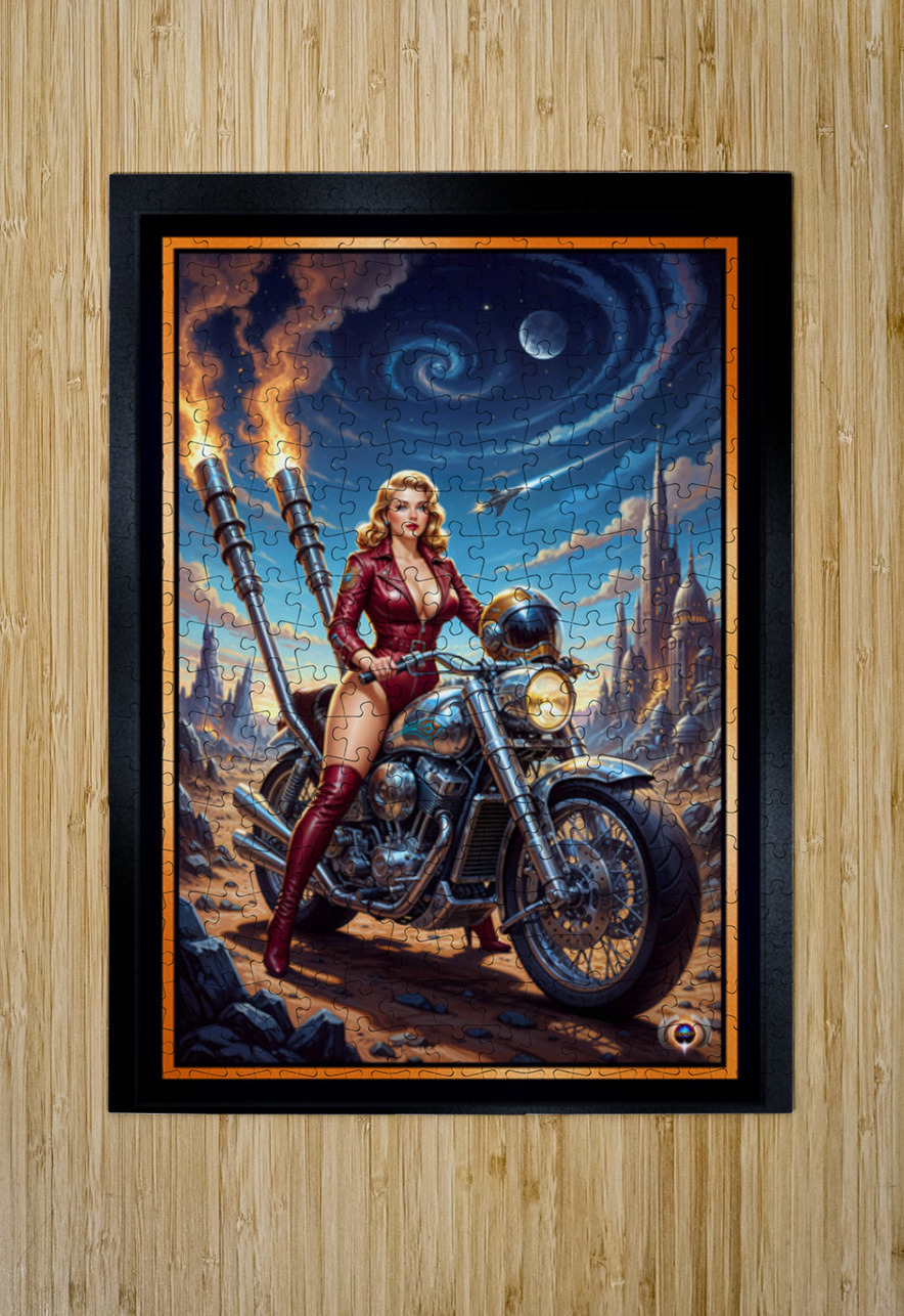 The Cosmic Rider Dyra Gylfia Riding The Valkyrion Striking AI Concept Art by Xzendor7 xzendor7 Puzzle printing