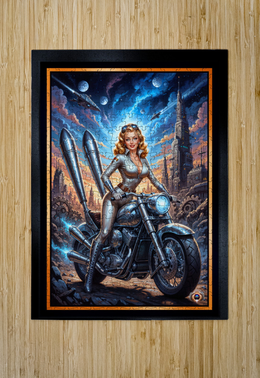 Sci-Fi Pin-Up Portrait Of Ariana Rossi On Her Stellar Racer Mesmerizing AI Concept Art by Xzendor7 xzendor7 Puzzle printing