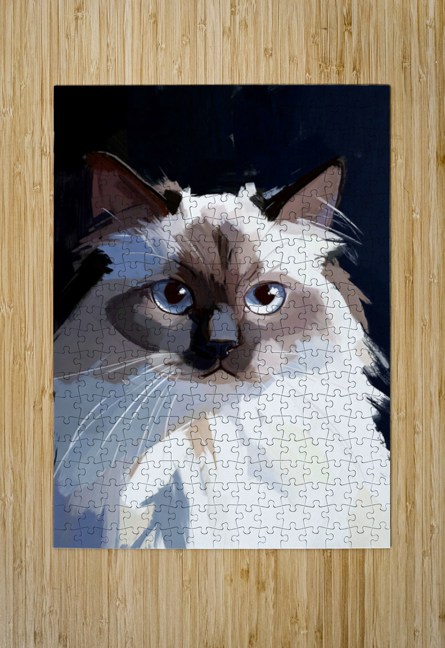 Blue-Eyed Ragdoll Cat Portrait Digital Painting Chris Butler Puzzle printing