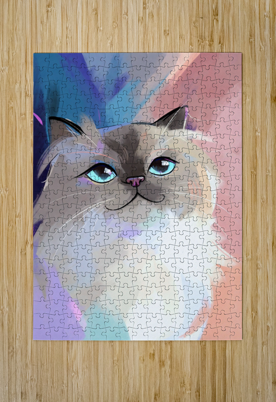Sweet Ragdoll Cat Portrait - Bright Blue Eyes and Pastel Abstract Art Chris Butler Puzzle printing