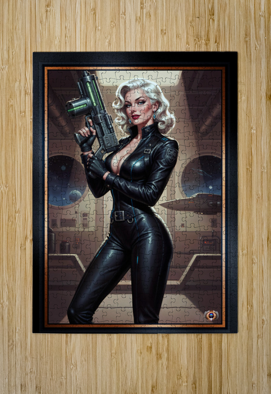 Retro-Futuristic Portrait Of Security Officer Myr Bly Gorgeous AI Concept Art by Xzendor7 xzendor7 Puzzle printing