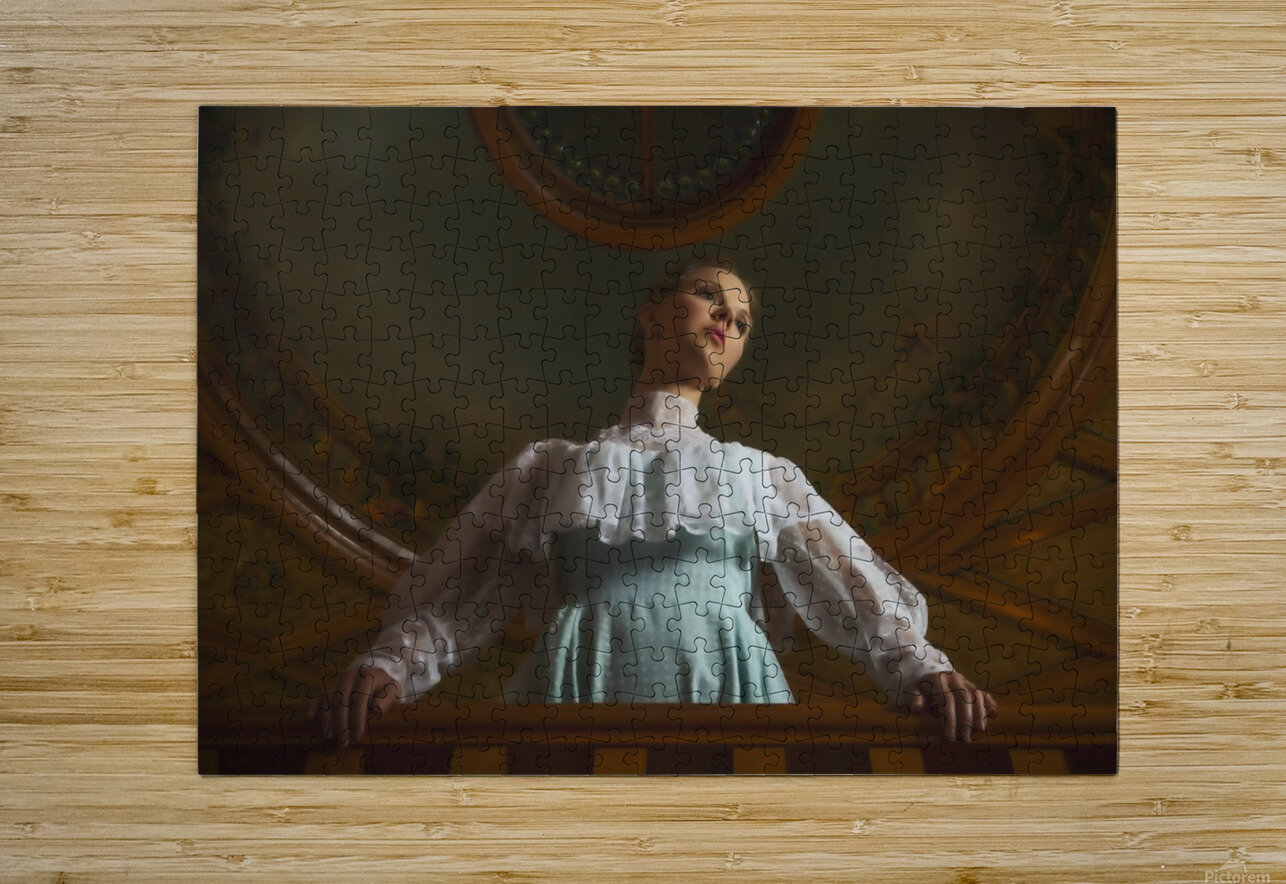 Young girl standing under a classical artwork of the cathedral ceiling Artmood Visualz Puzzle printing