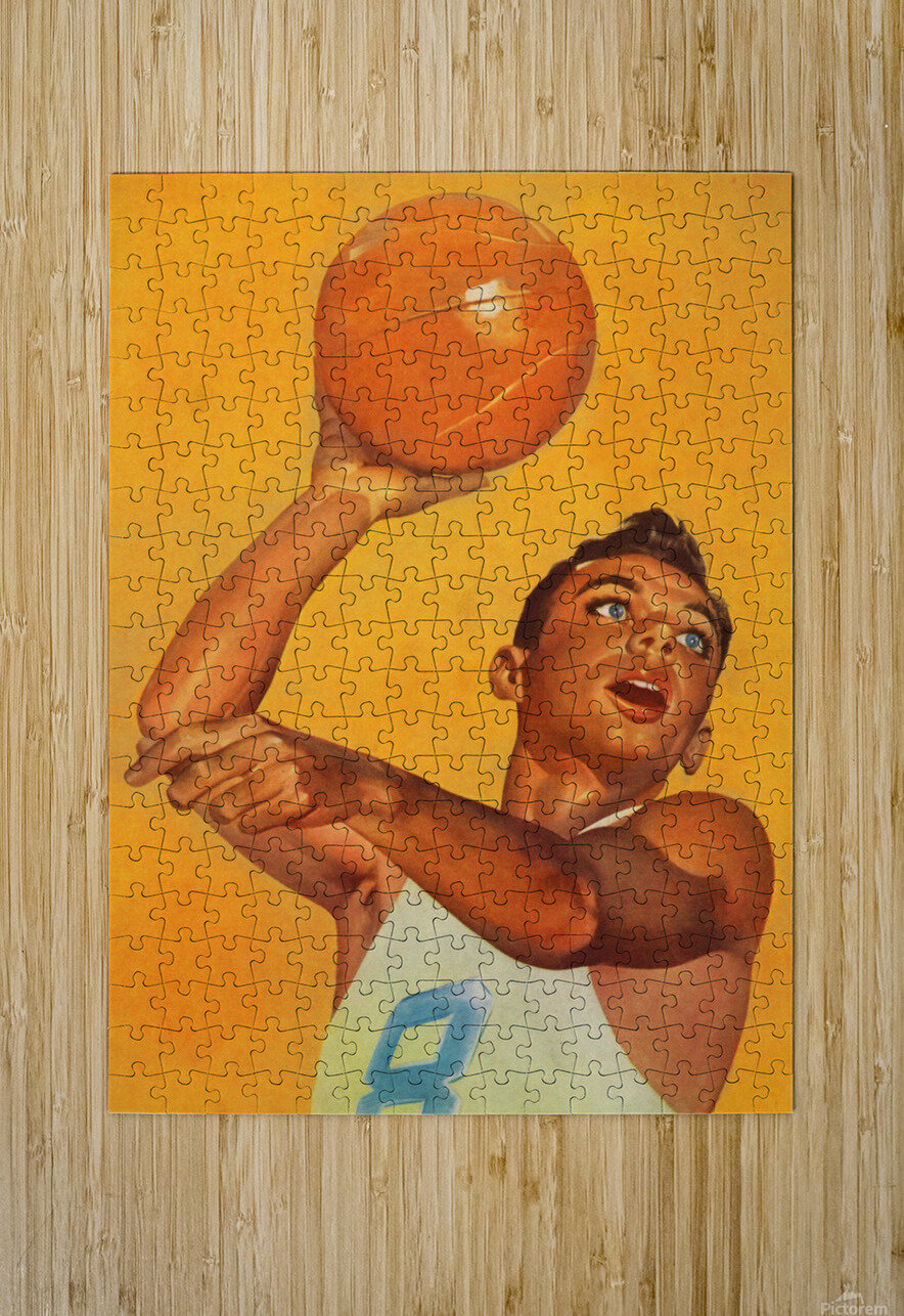 1956 Golden Background Vintage Basketball Player Art Row One Brand Puzzle printing