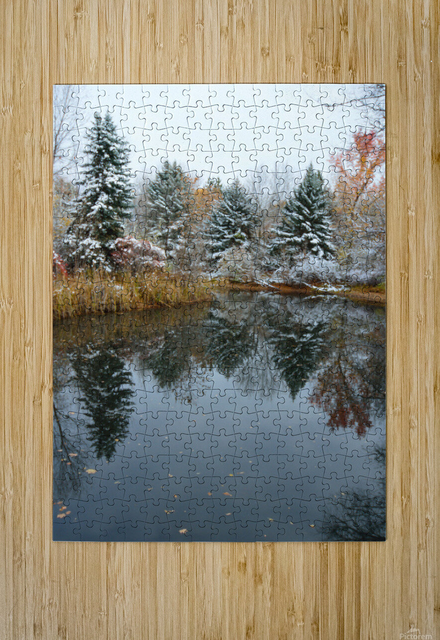 Fresh Snow and Pond Reflections Michelle K Wood Puzzle printing