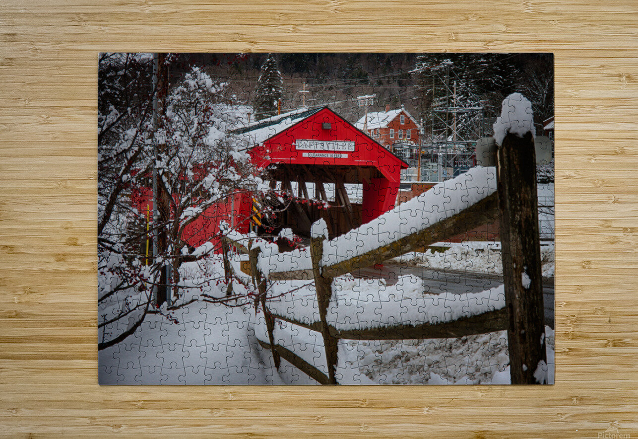 Taftsville covered Bridge VT in Winter Jeff Folger Puzzle printing