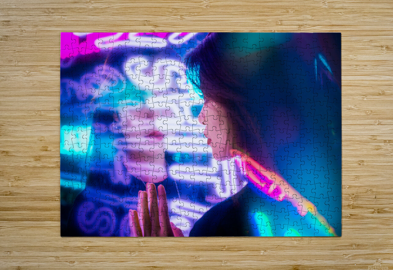 Young Chinese woman portrait with neon lights Philippe Lejeanvre Puzzle printing