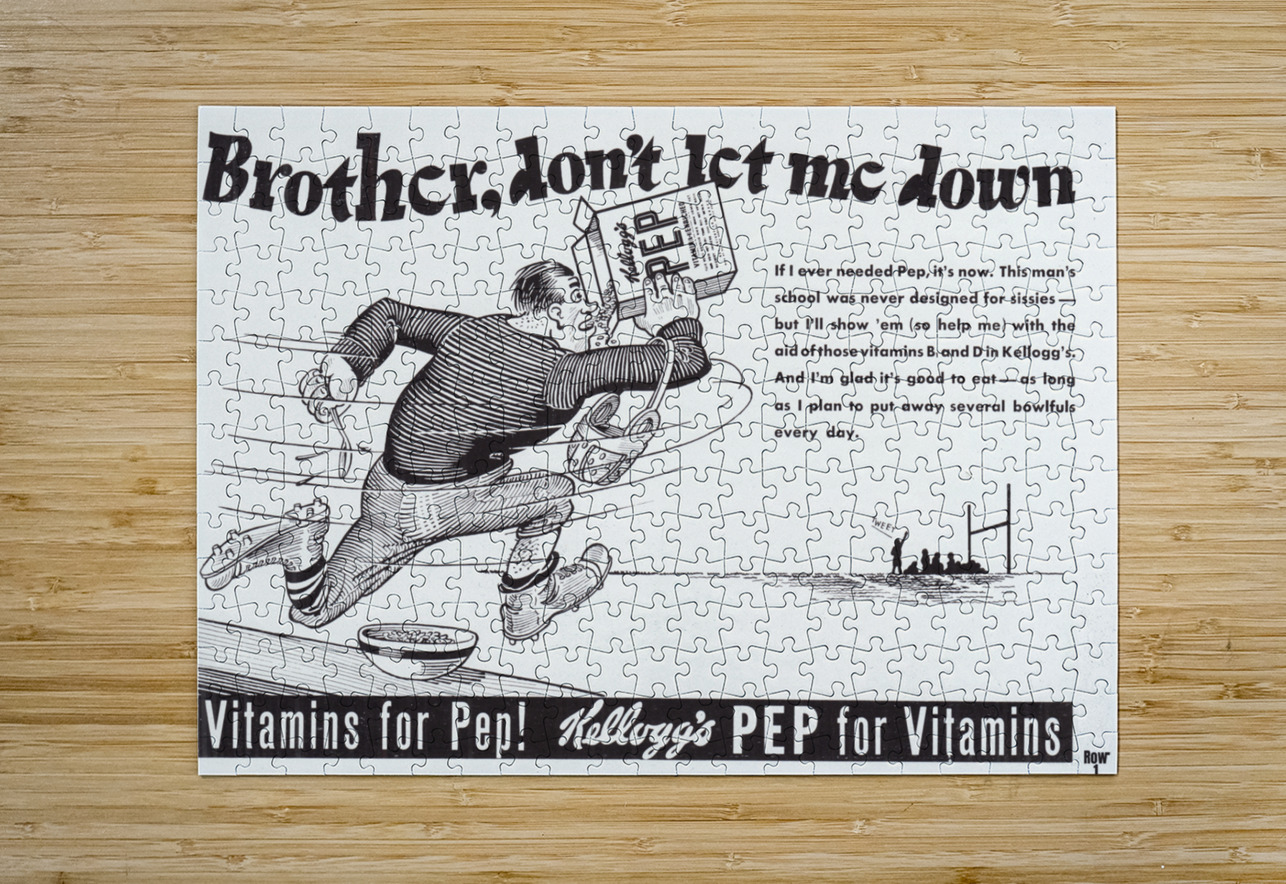 1940s Kellogs Pep Cereal Football Ad Row One Brand Puzzle printing