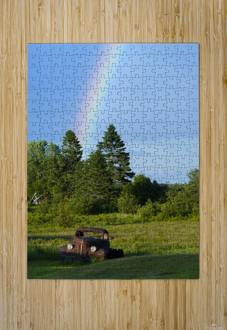 Rainbow by Old Truck in Field in Northern Maine Allan Wood Puzzle printing