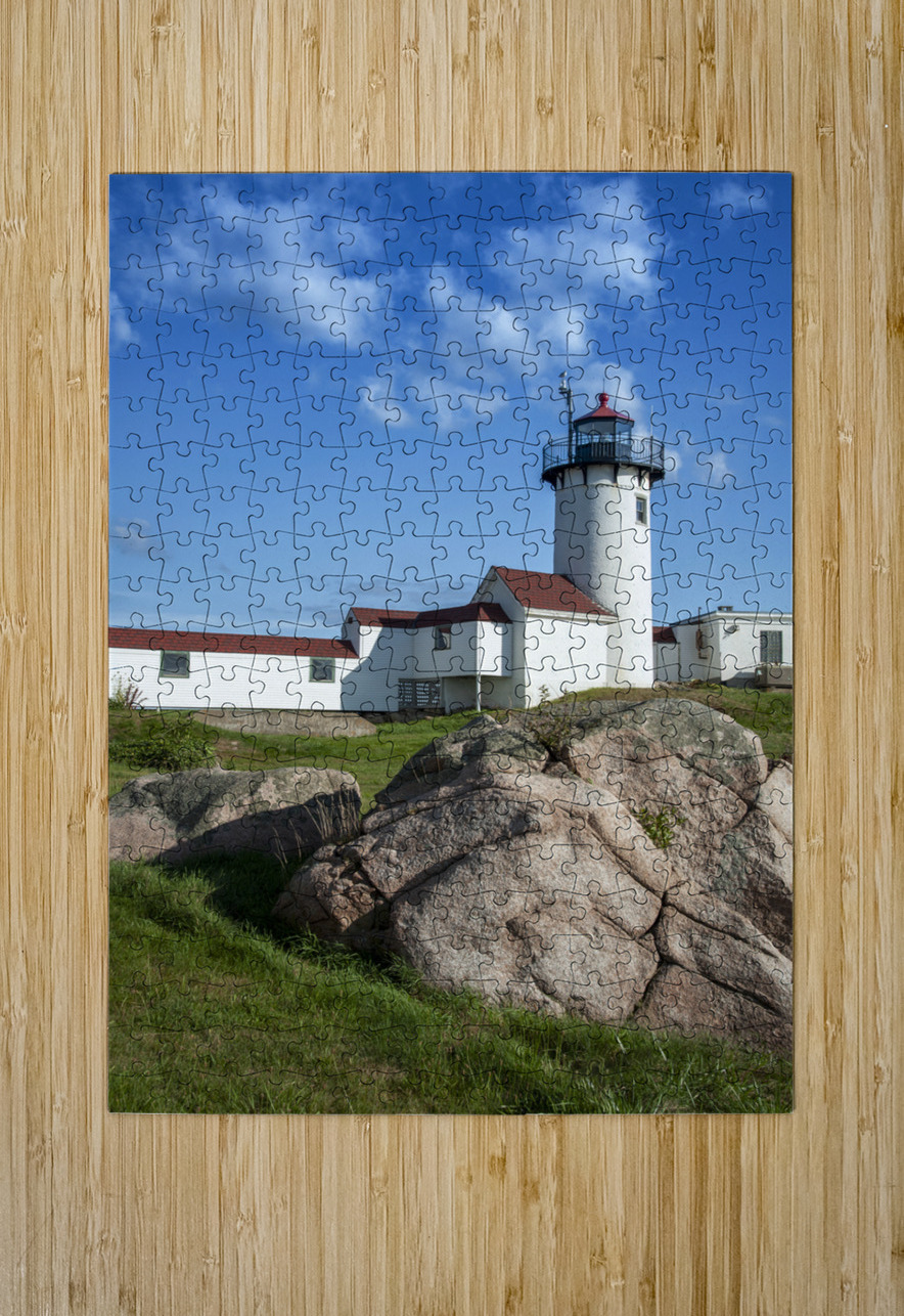 Boulder Shaped Like Wave in Front of Eastern Point Lighthouse in Massachusetts Allan Wood Puzzle printing