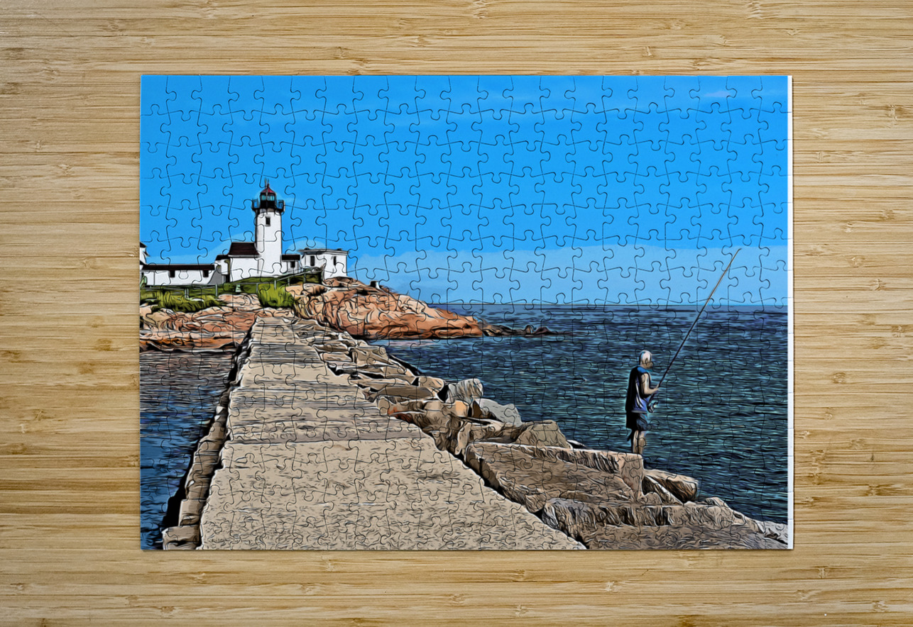 Fishing Near Eastern Point Light in Gloucester Massachusetts -Illus. Allan Wood Puzzle printing