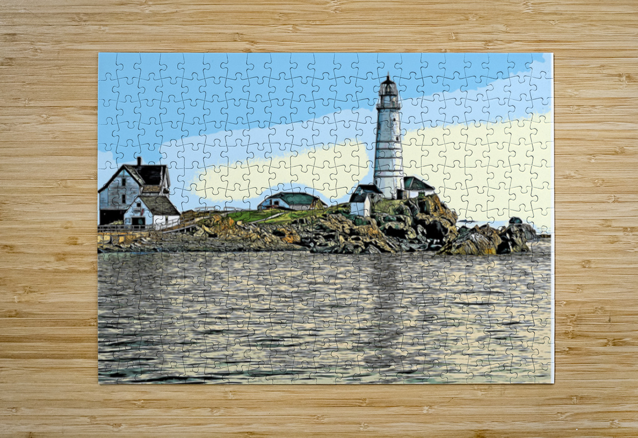 Boston Harbor Lighthouse on Island in Massachusetts - Illus. Allan Wood Puzzle printing