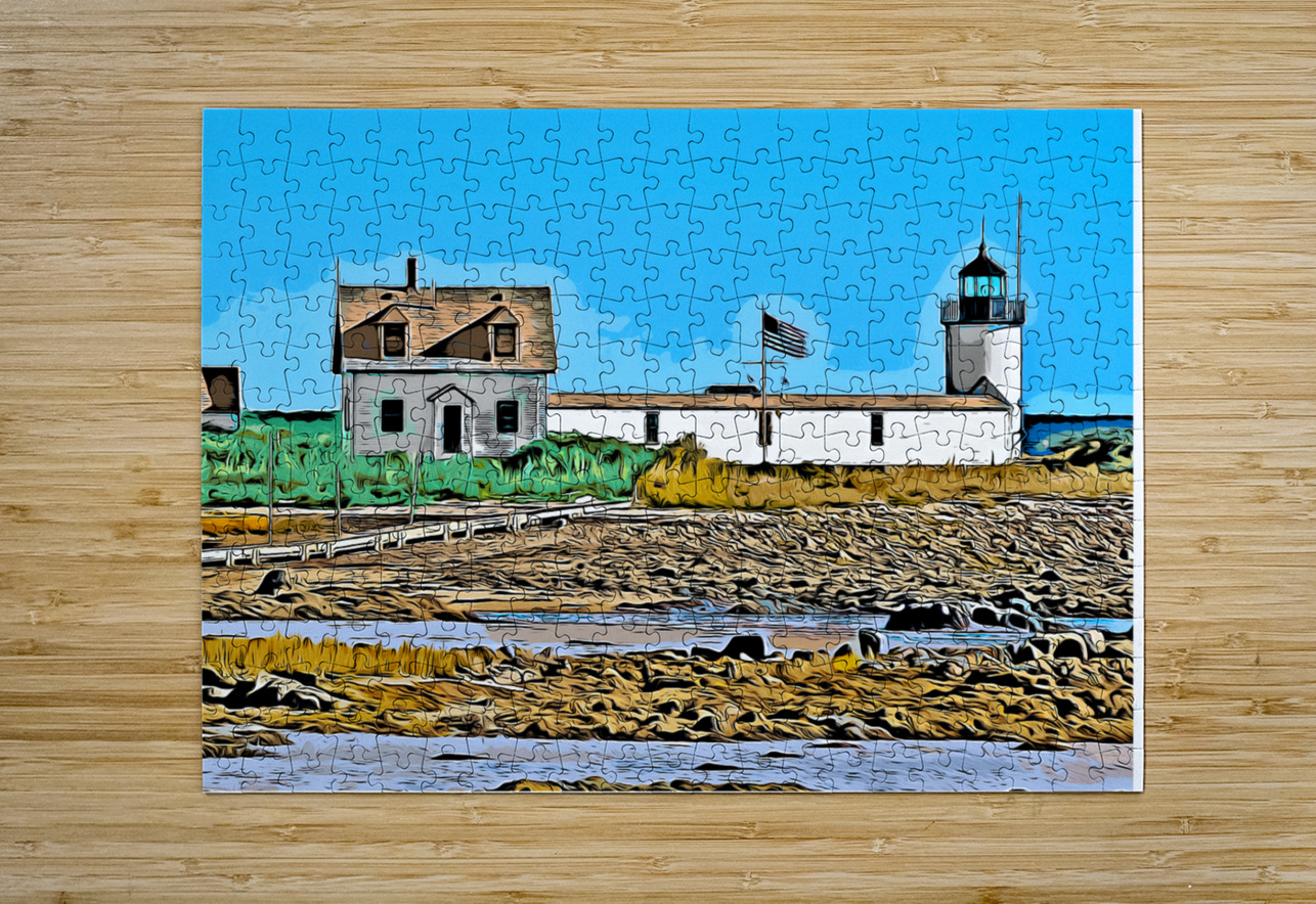 Cape Porpoise Lighthouse At Low Tide in Maine - Illus. Allan Wood Puzzle printing