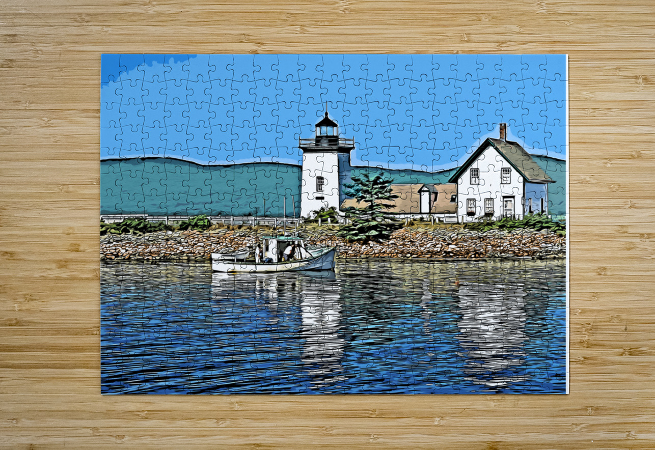 Lobster Boat by Grindle Point Lighthouse in Maine - Illus. Allan Wood Puzzle printing