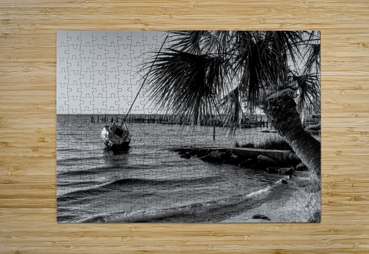 Gulf Breeze Evening Sailboat Grayscale Jennifer White Puzzle printing