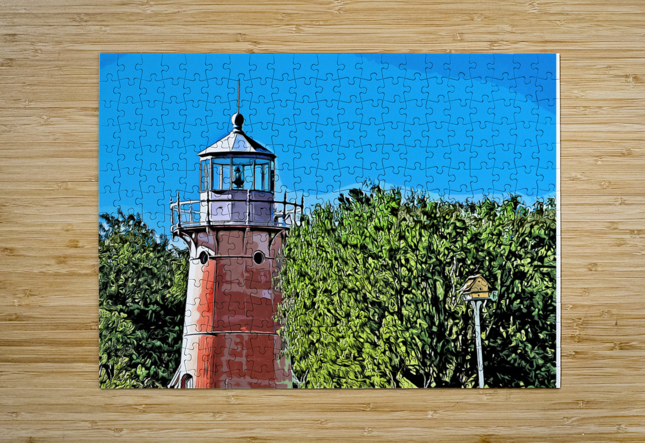Pink Isle La Motte Lighthouse Tower in Lake Champlain in Vermont - Illus. Allan Wood Puzzle printing
