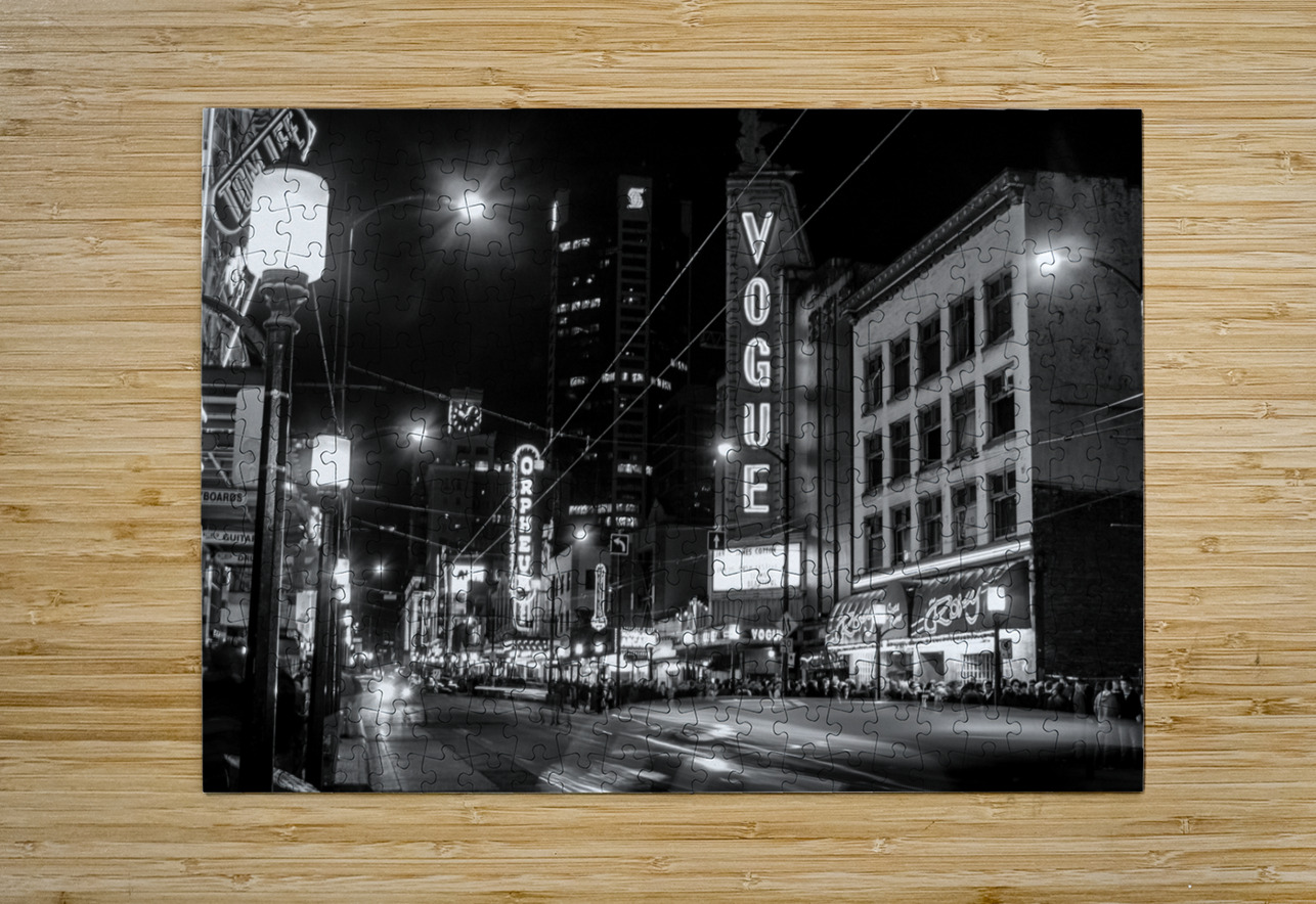 vogue theater at night granville street  horizont Black And White Puzzle printing