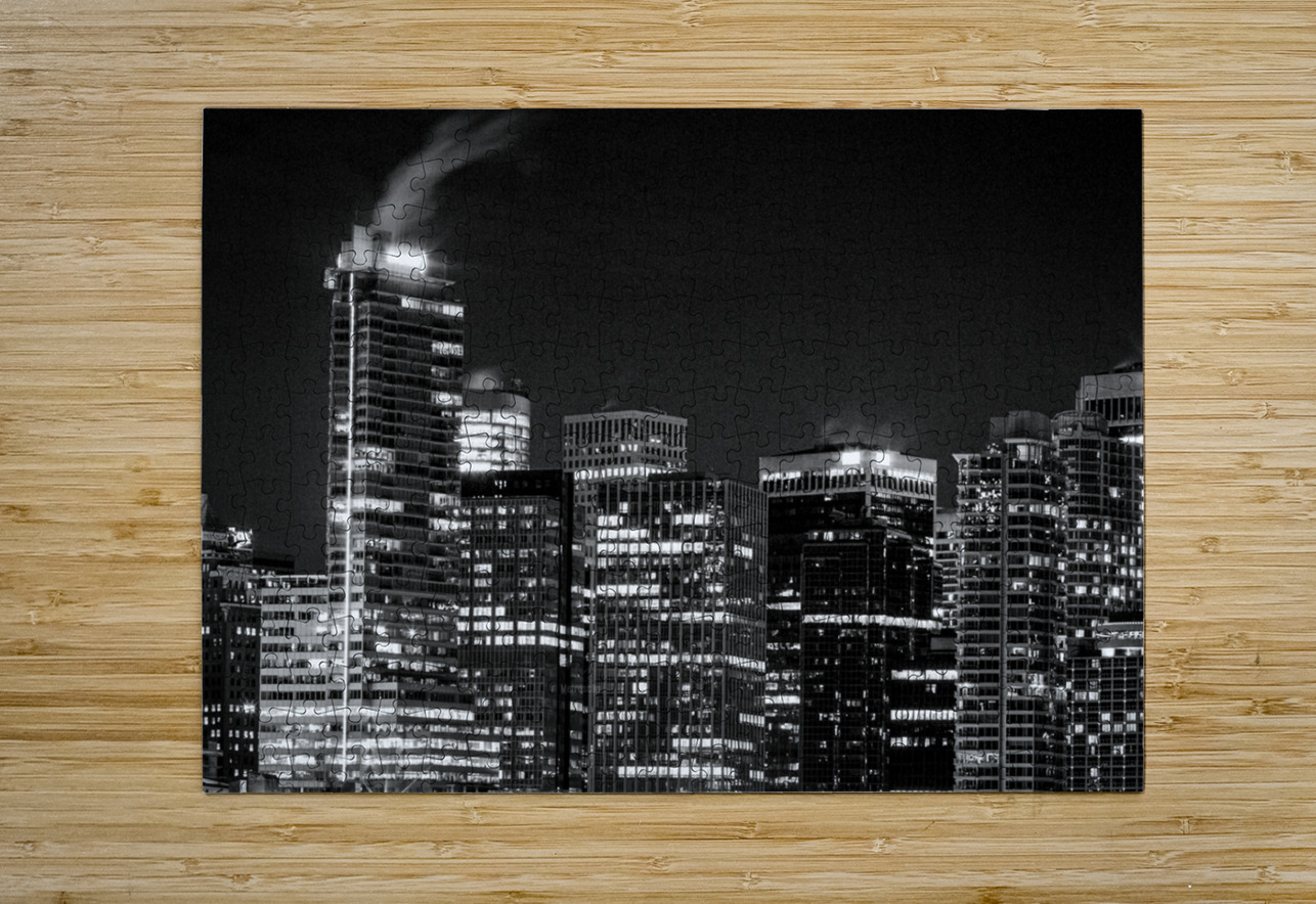 vancouver skyline at night from stanley park  hor Black And White Puzzle printing