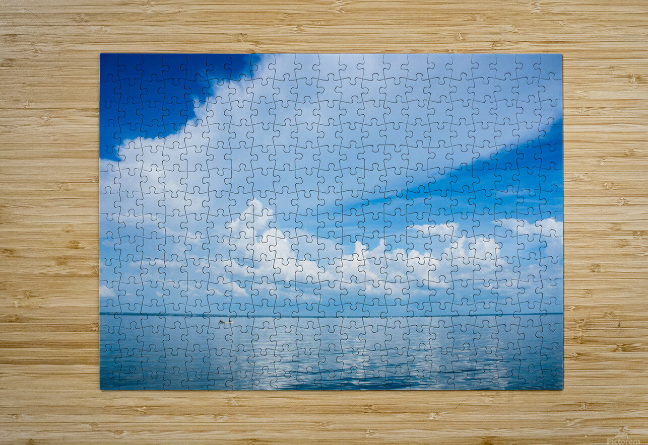 Seascape with bright blue cloudy sky. CameraOldStyle Puzzle printing