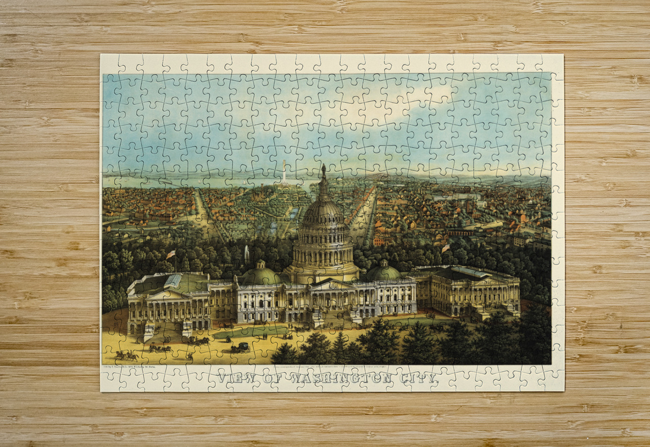 Low-angle birds-eye view of central Washington DC from 1871 Steve Heap Puzzle printing