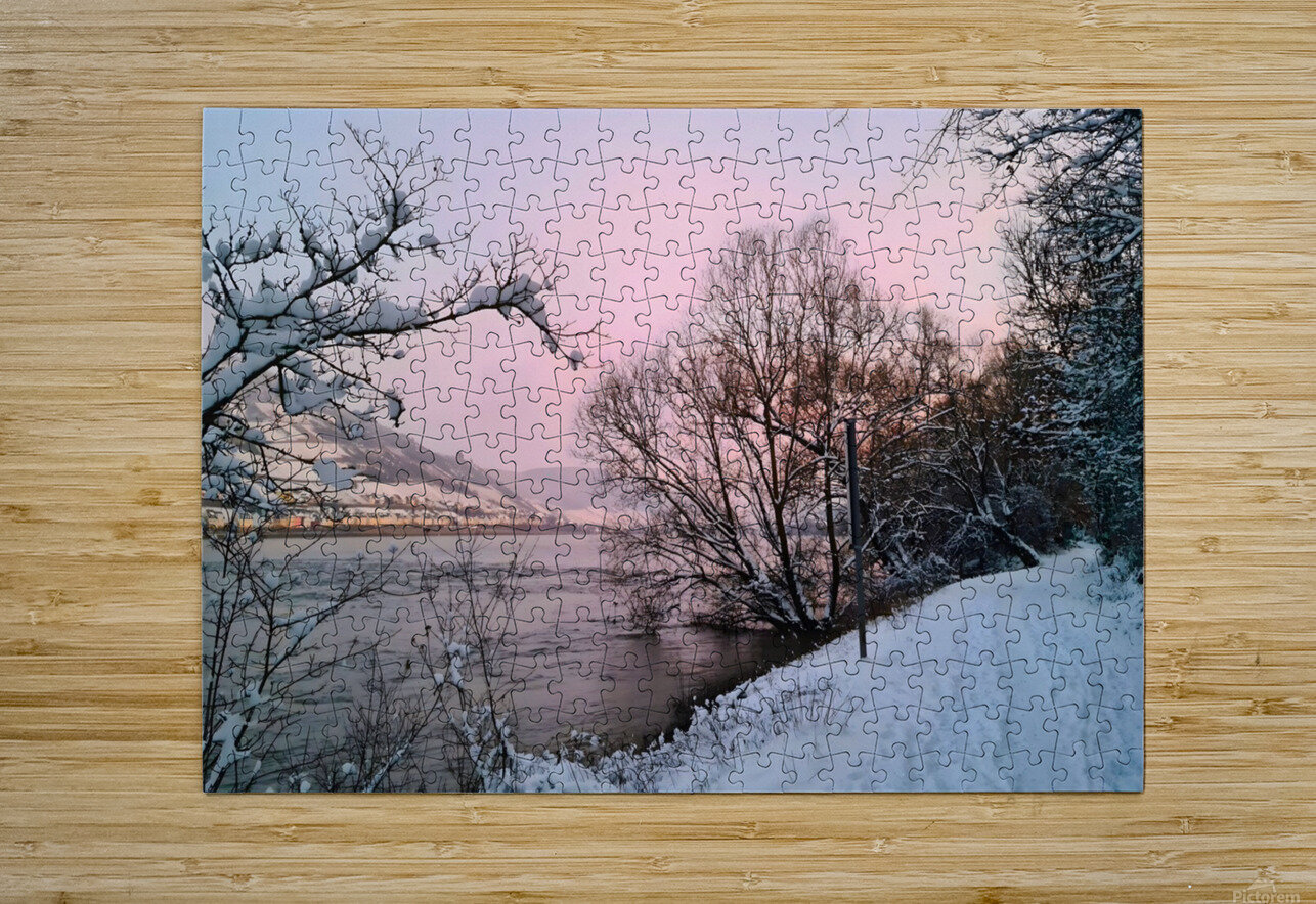 Snowy Sunset On Riversite Mr Apple Puzzle printing