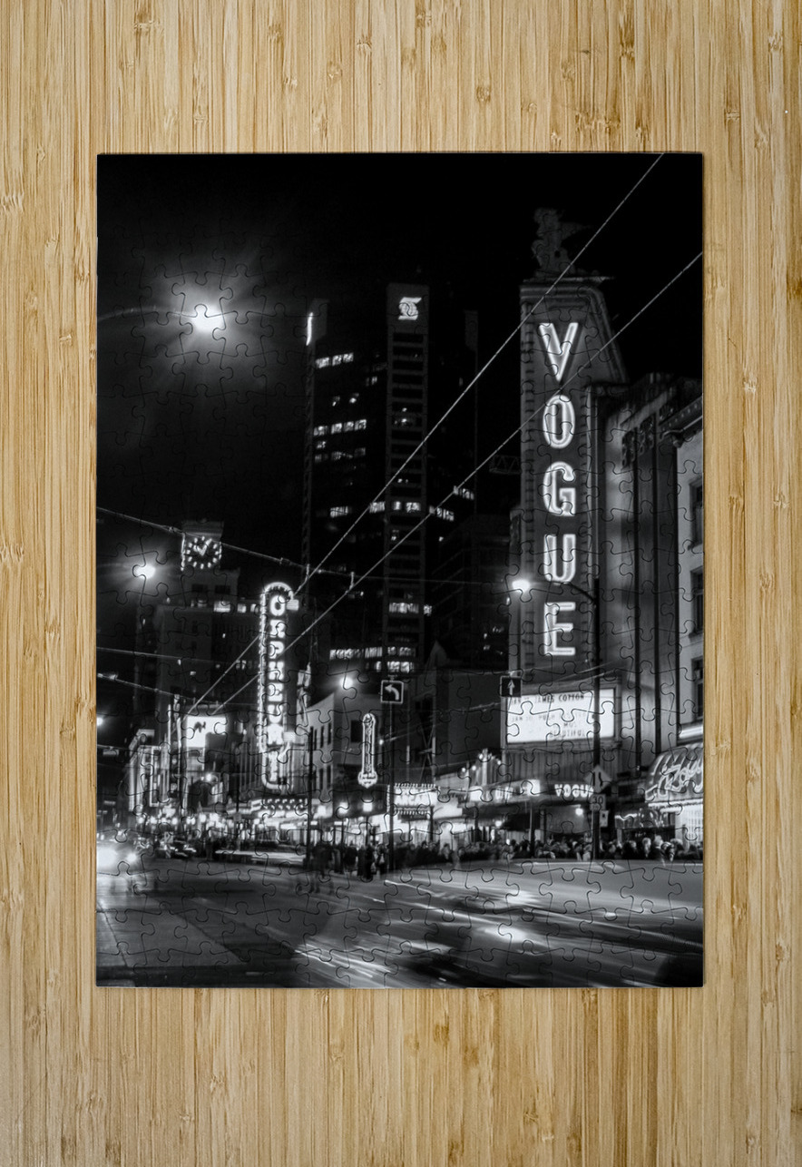 vogue theater at night granville street  vertical Black And White Puzzle printing