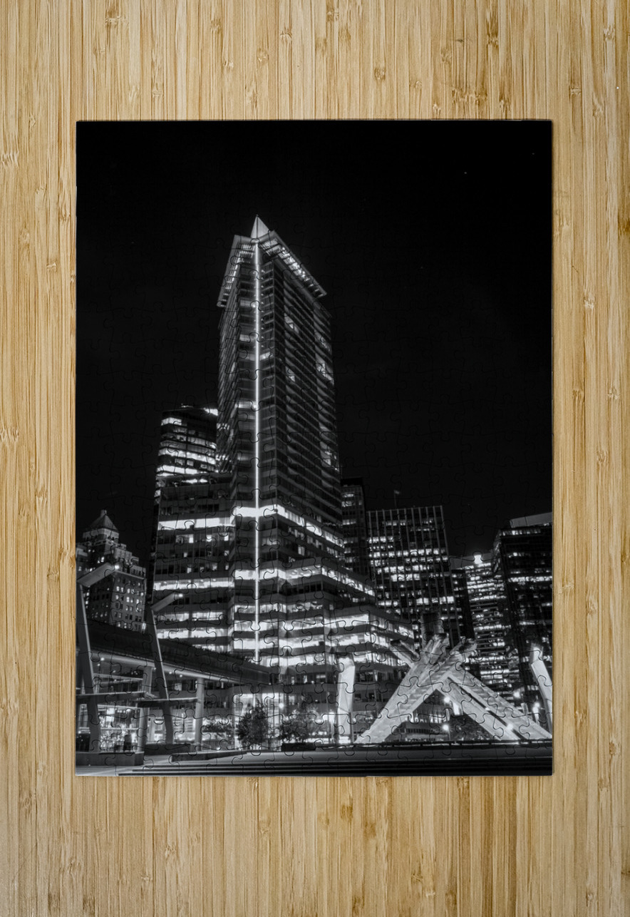 olympic cauldron poole plaza at night  vertical 2 Black And White Puzzle printing