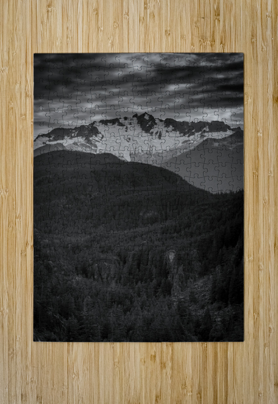 glacier covered mountain peaks squamish  vertical Black And White Puzzle printing