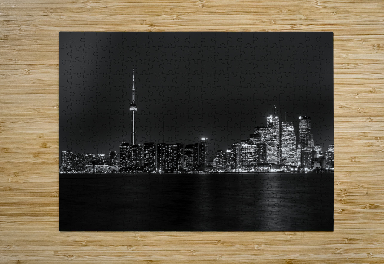 downtown toronto canada skyline at night  horizon Black And White Puzzle printing