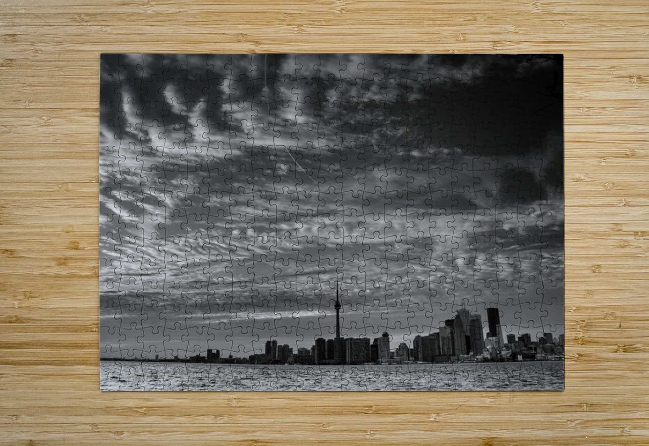toronto skyline whispy clouds  horizontal 424 Tor Black And White Puzzle printing