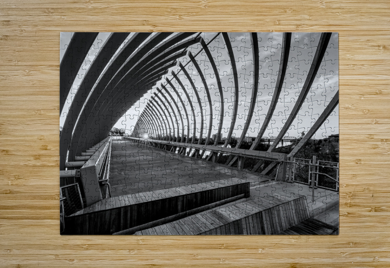 Sunrise Through The Farnam Pier Beams Grayscale Jennifer White Puzzle printing