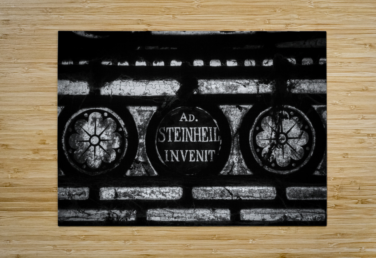 a stained glass window in sacre coeur  horizontal Black And White Puzzle printing