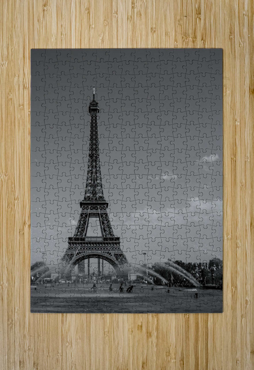 eiffel tower from trocadero gardens warsaw founta Black And White Puzzle printing