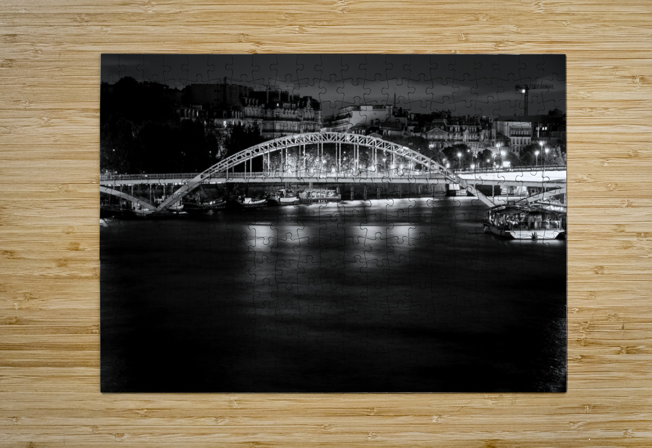 pedestrian bridge over river seine  horizontal 24 Black And White Puzzle printing
