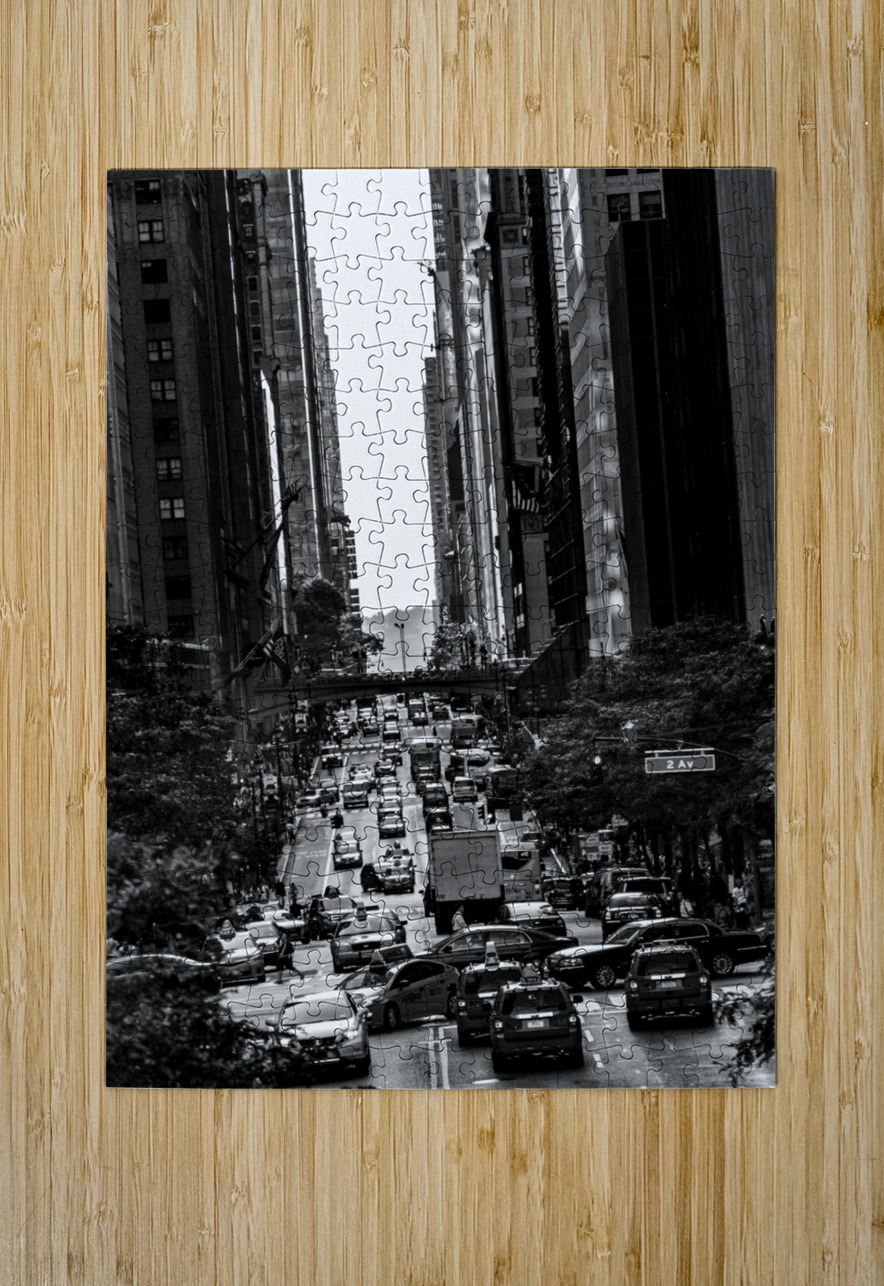 2nd ave at 42nd street  vertical 1496 Second 13k. Black And White Puzzle printing