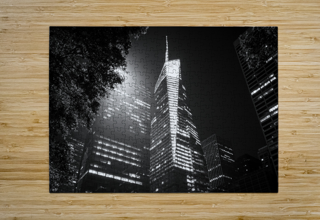 bryant park at night  horizontal 1412 Bryant 13k. Black And White Puzzle printing