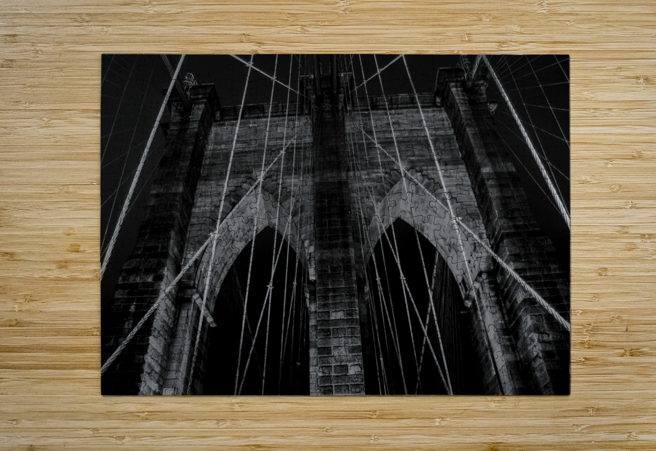 cable web brooklyn bridge night  horizontal 390 W Black And White Puzzle printing