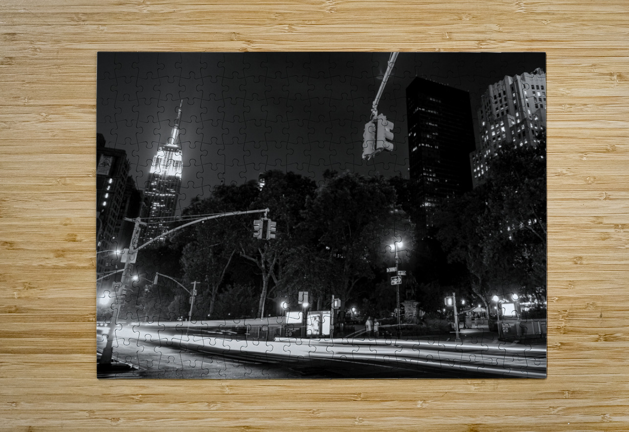 empire state building at night  horizontal 1411 B Black And White Puzzle printing
