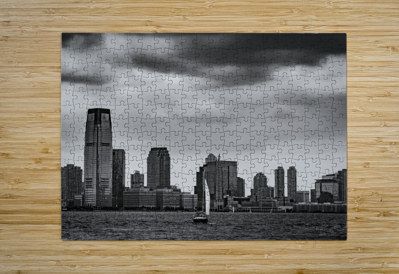 goldman sachs building jersey city  horizontal 14 Black And White Puzzle printing