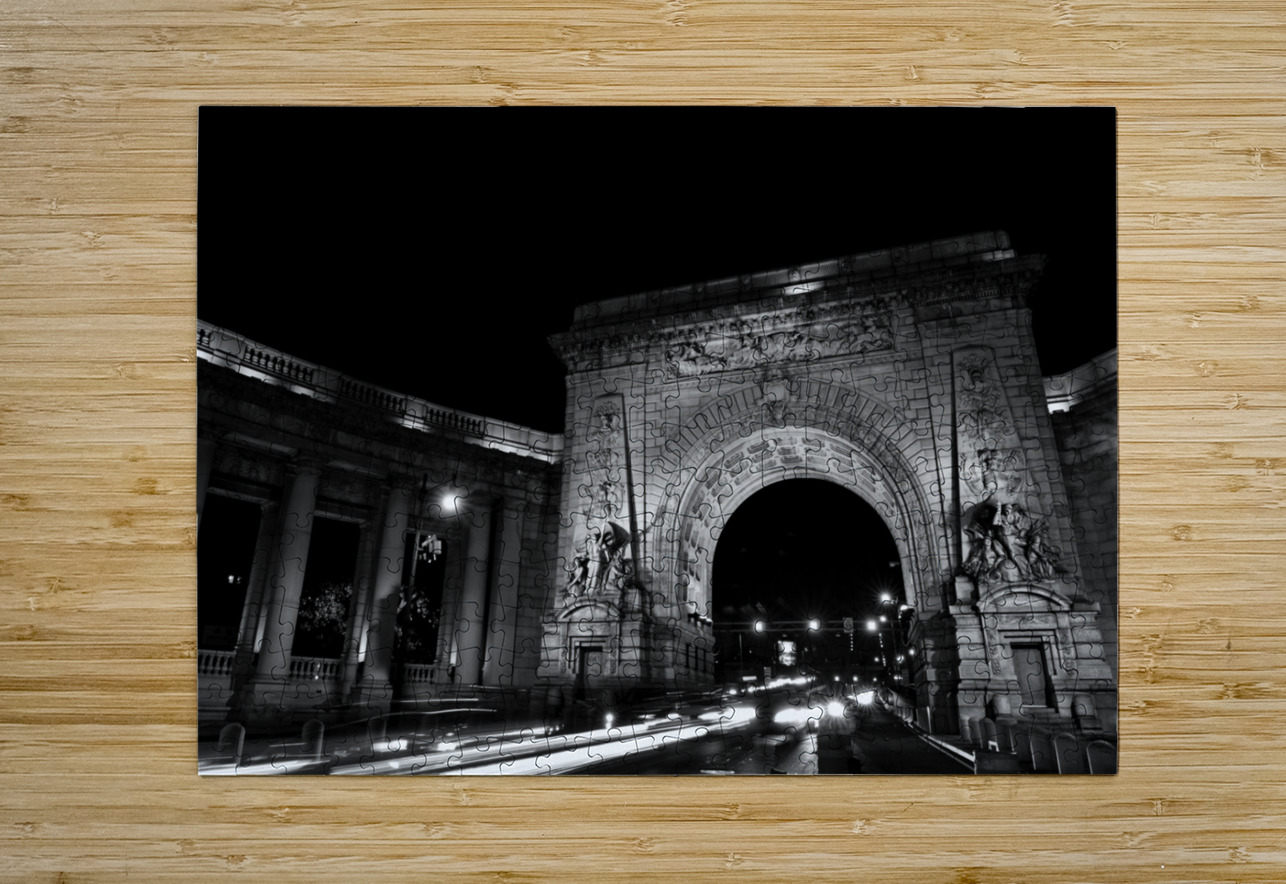 manhattan bridge arch grand entrance  horizontal Black And White Puzzle printing